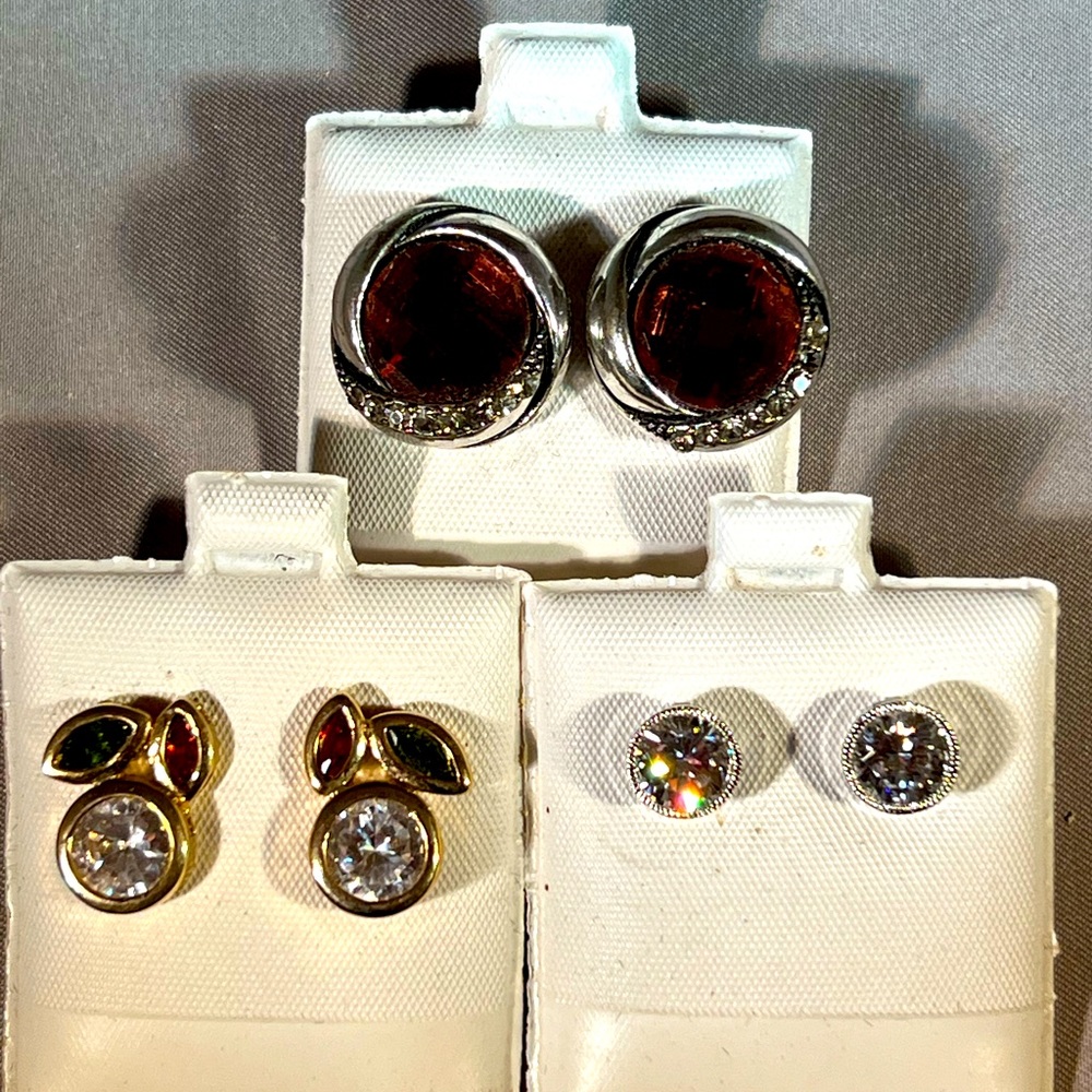 Earrings w/Bling, CZs, Crystals, & Purple w/Crystals. All 3 for the Price. NWOT